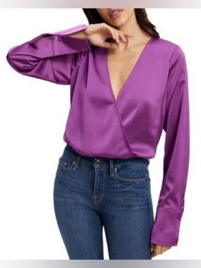 NWT Good American Silk Purple Scoop Neck Top